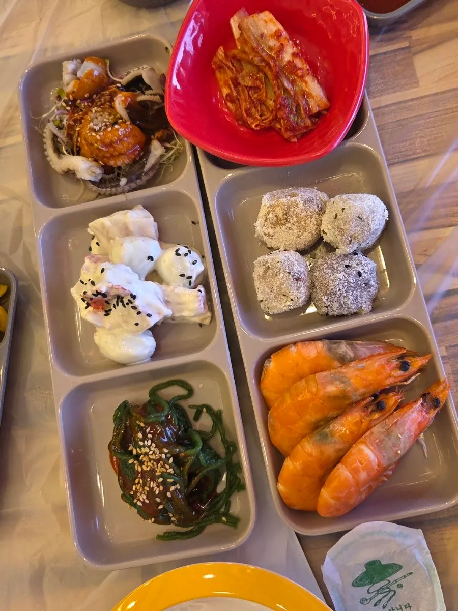 Spread of basic banchan for the crab set