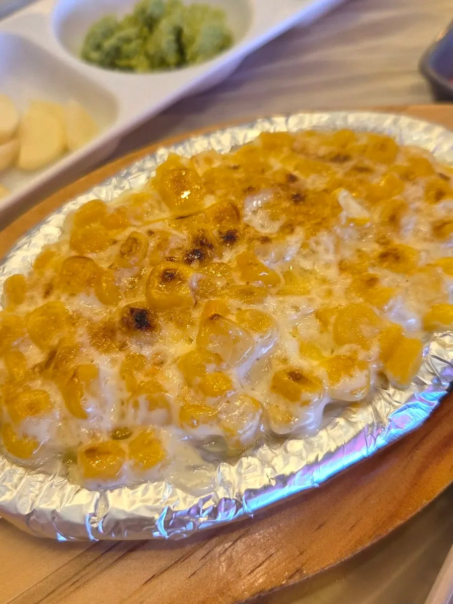 Corn cheese and clam soup banchan