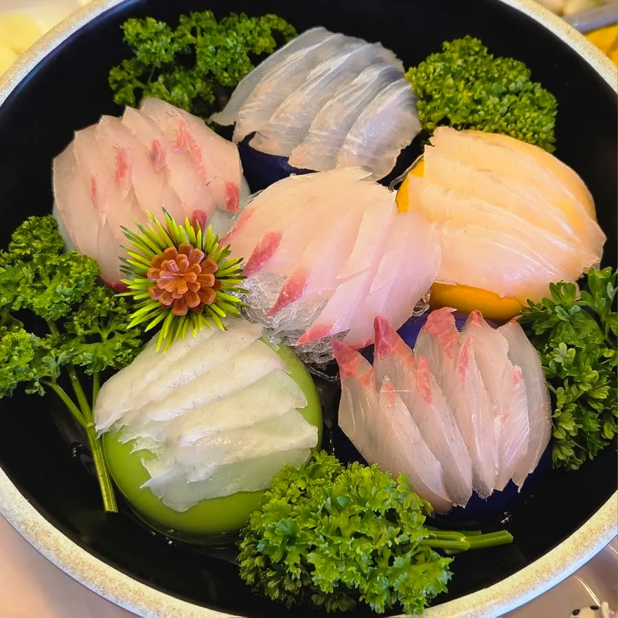 Generous spread of banchan on the table