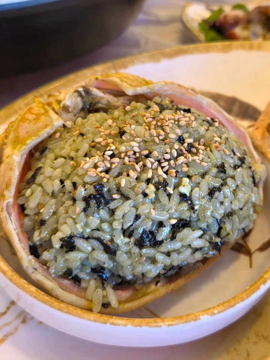 Crab body packed with meat