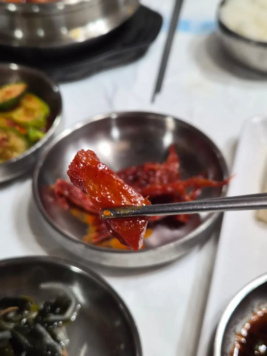Close-up of the myeongtae side dish at Daecheongmaru