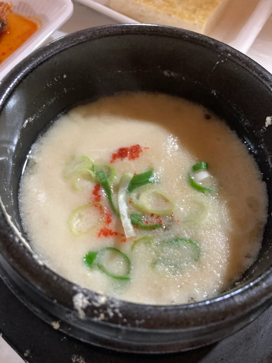 Close-up of the mild chodang sundubu jjigae