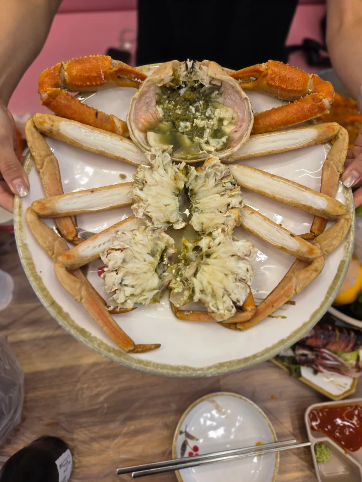 Main shot of the snow crab spread at Palpal Hoesenta in Sokcho's Daepo Port