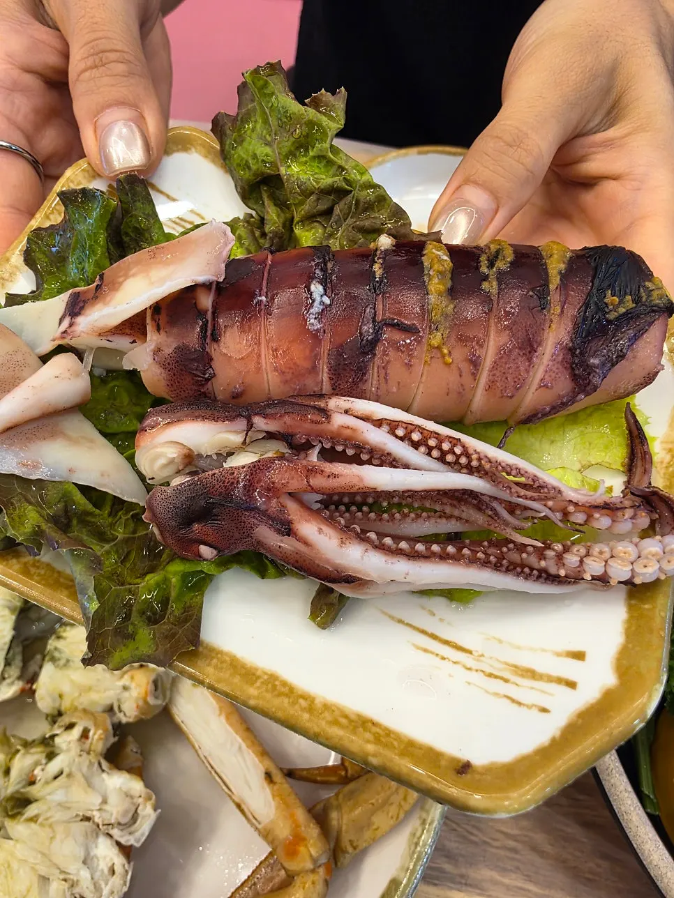 Plate of steamed squid including the innards