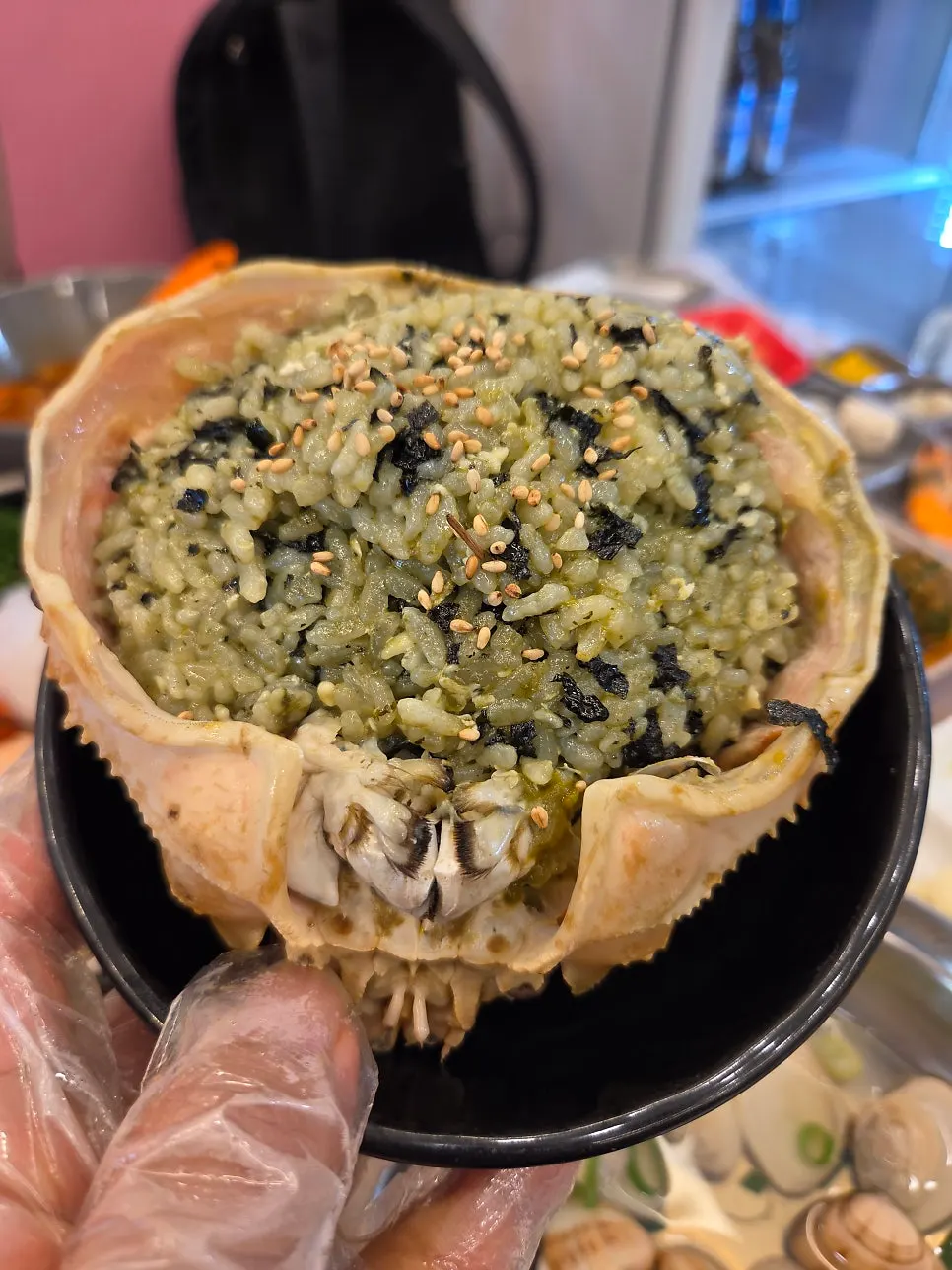 Nutty, well-mixed crab roe fried rice
