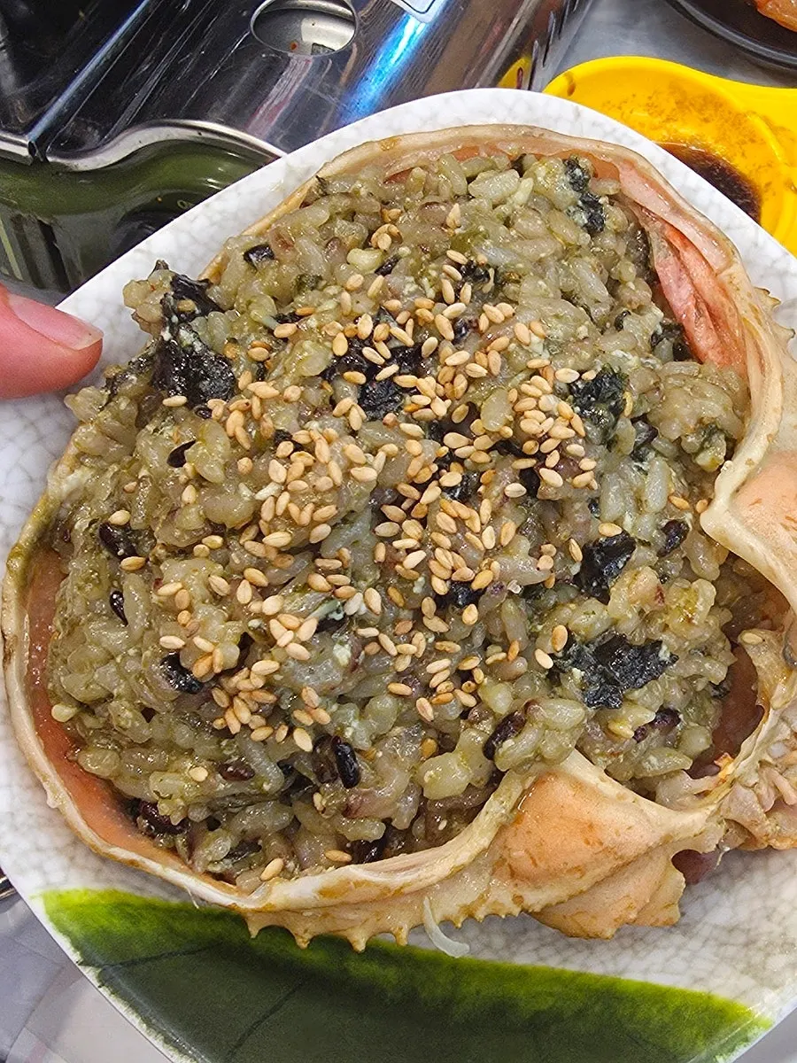 Close-up of savory innard fried rice