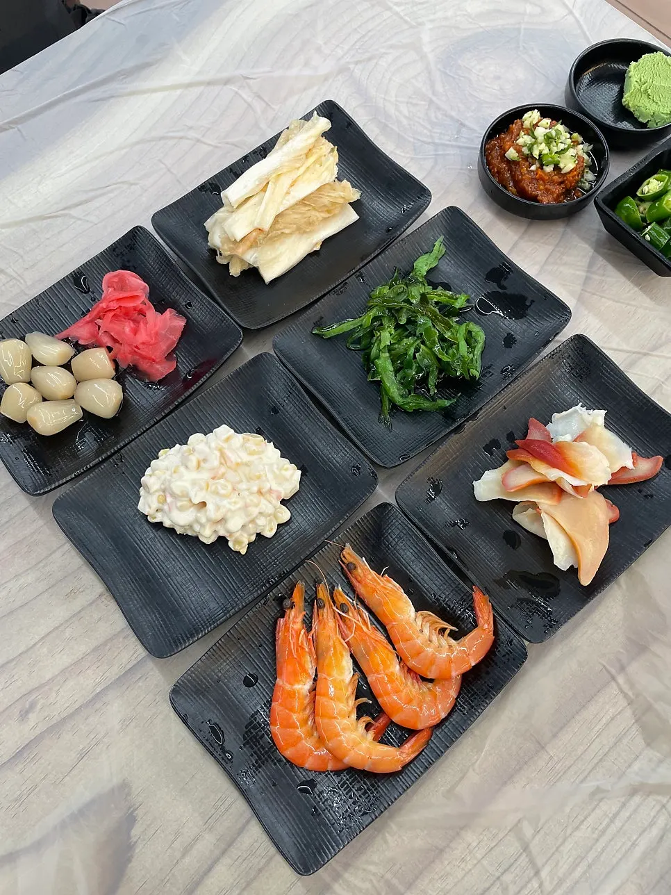 Assorted side dishes chosen with a child