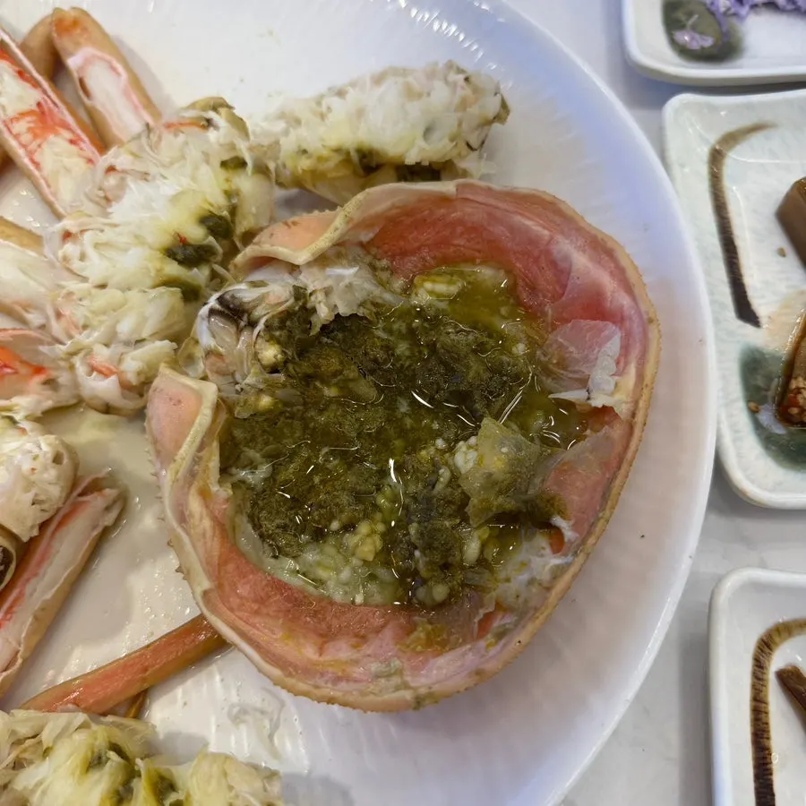 Snow crab shell filled with innards