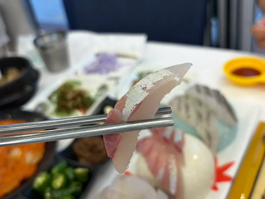 Close-up of thickly sliced sashimi