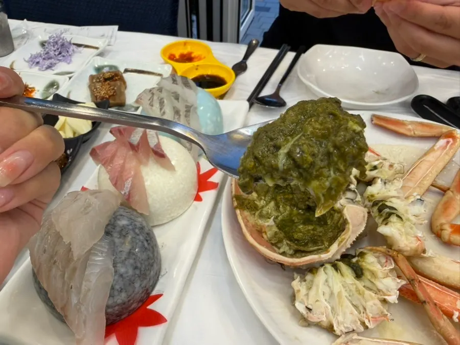 Crab shell filled with innards