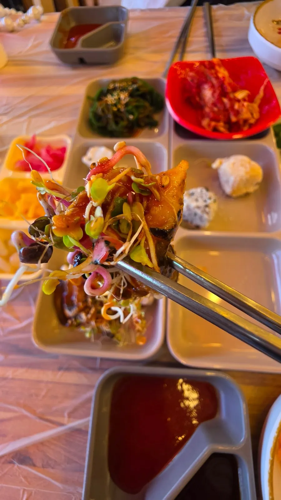Seafood side dishes on the table