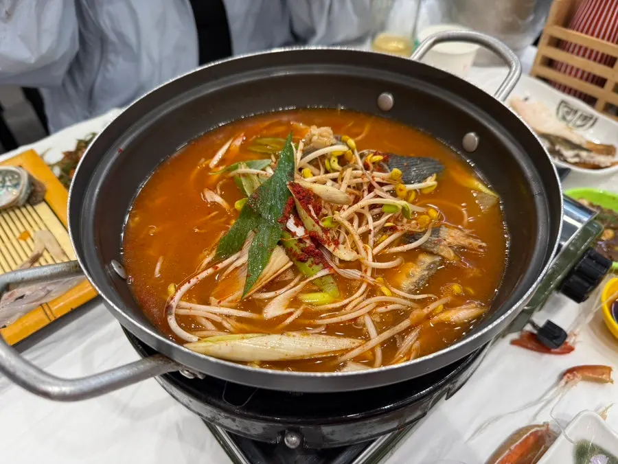 Spicy seafood stew boiling away