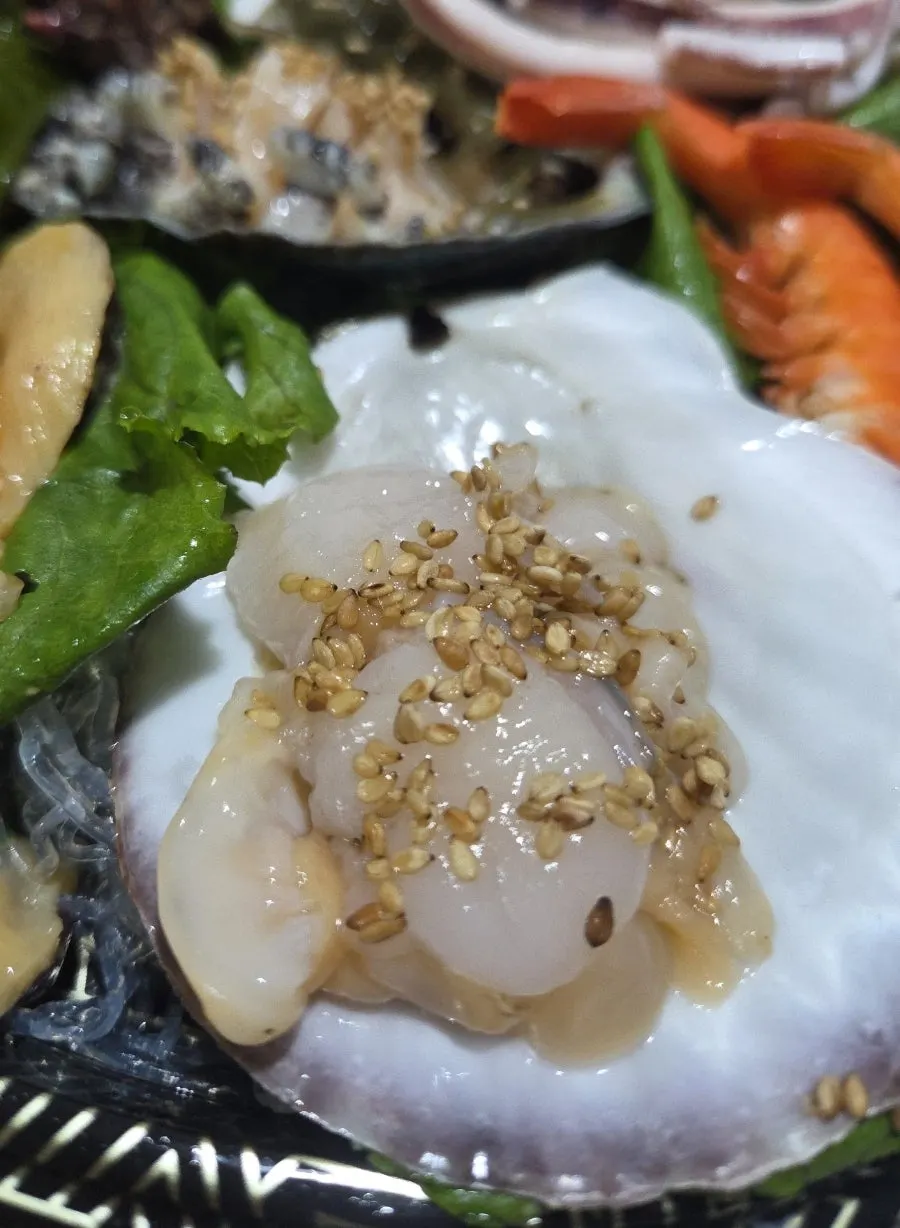 Close-up of the chewy seafood platter