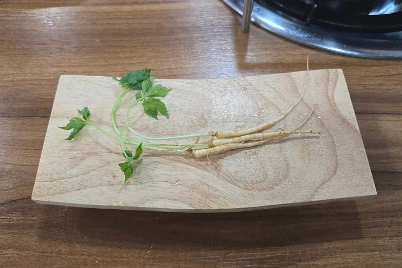 Hot pot broth served with ginseng root
