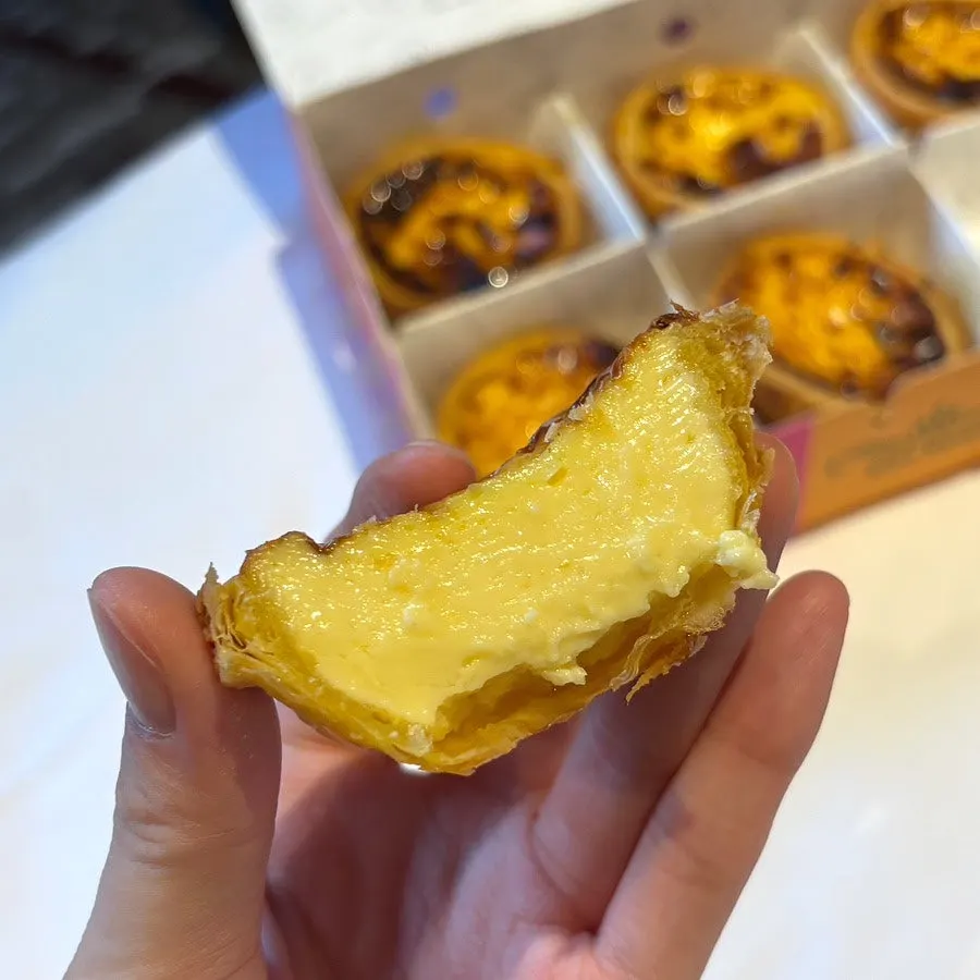 Cross-section of the cream cheese egg tart