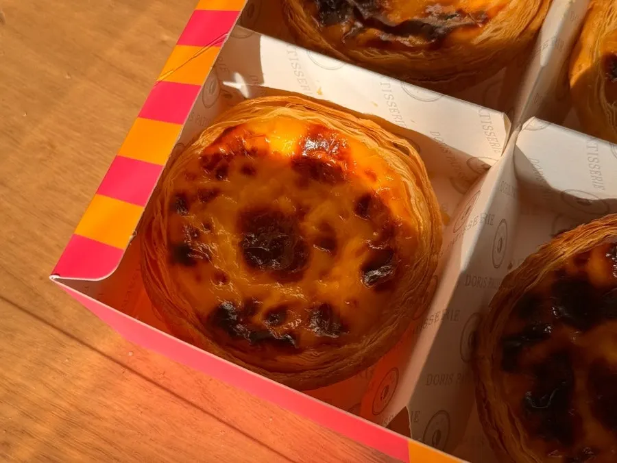 Egg tart cross-section showing the smooth filling
