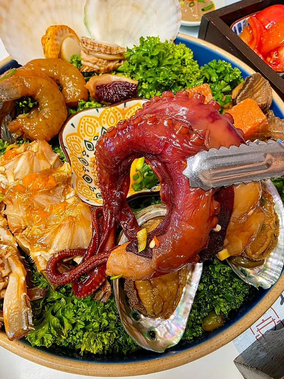 Close-up of crab jang and abalone jang