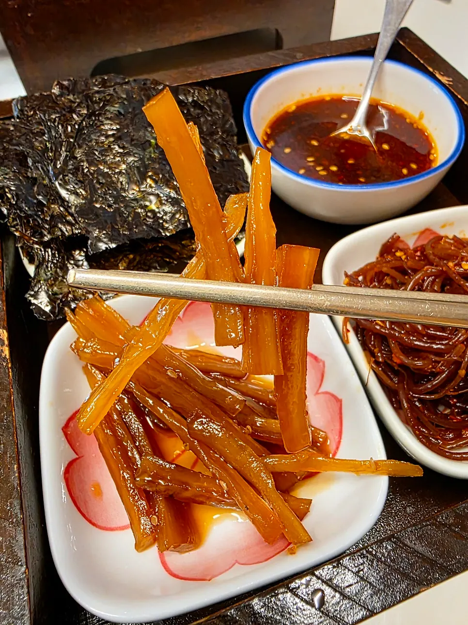 Sweet braised burdock root side dish