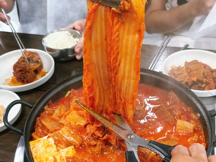 Large aged kimchi braised pork bones at Gwandongjip