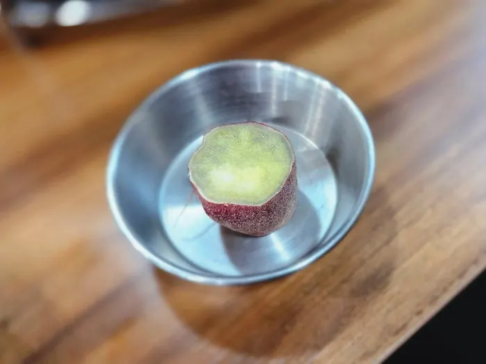 Boiled sweet potato served as a treat for the dog