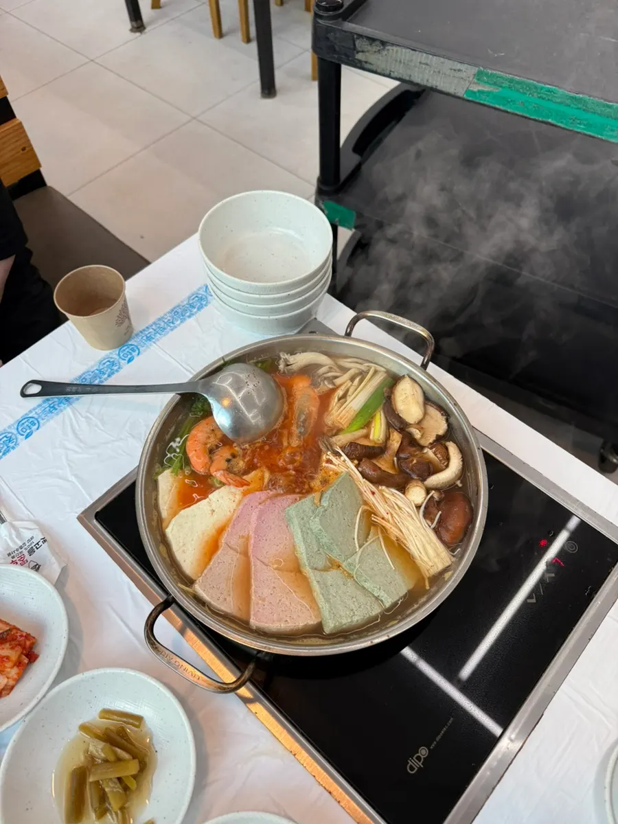 Hotpot with colorful tricolor tofu inside