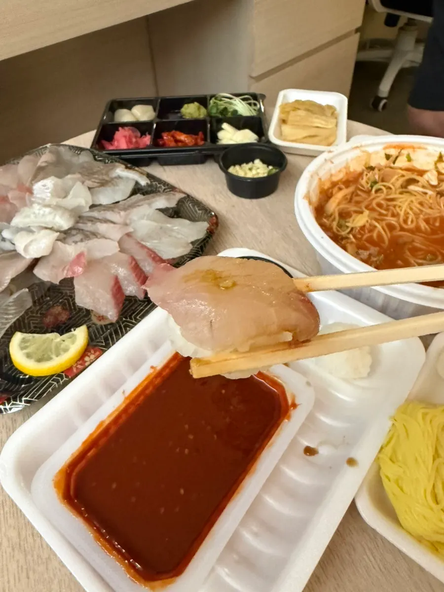 Round-shaped sushi rice included with the order