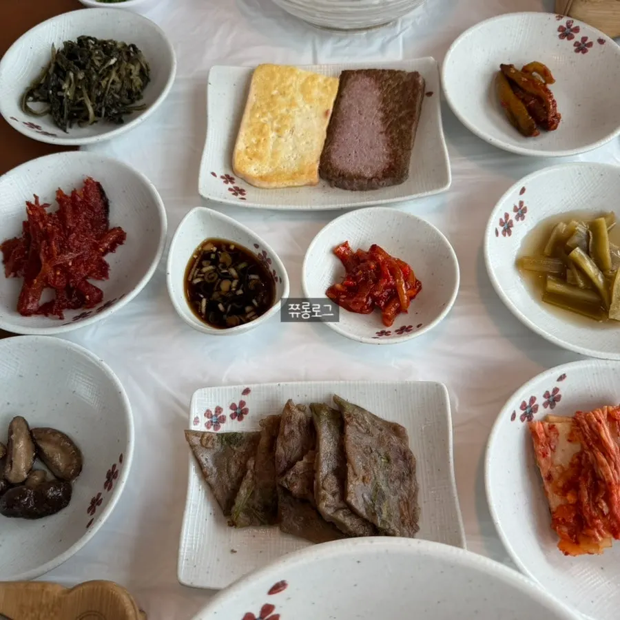 A generous Korean table of side dishes