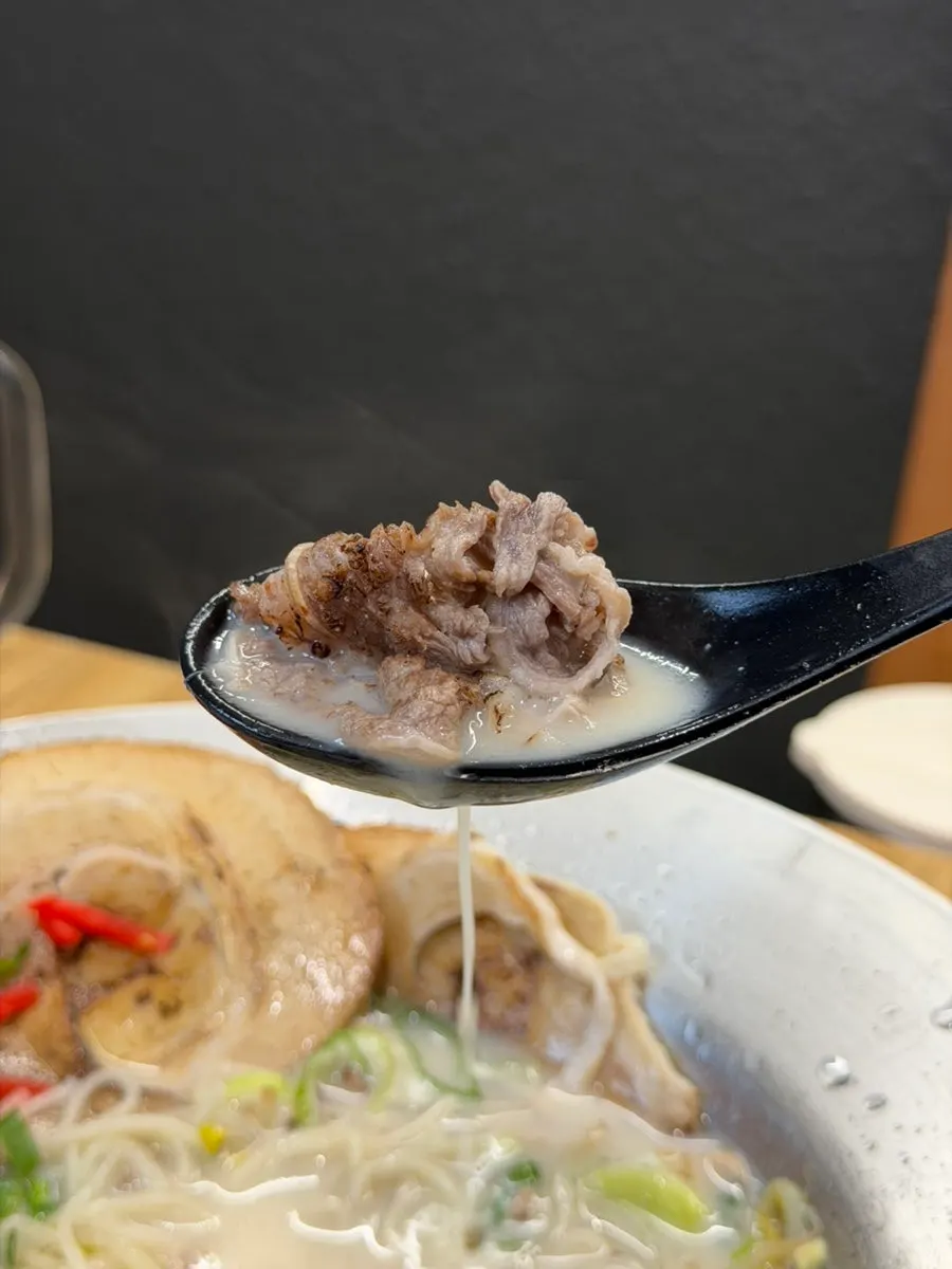 Close-up of Special Tonkotsu Ramen topped with thick chashu