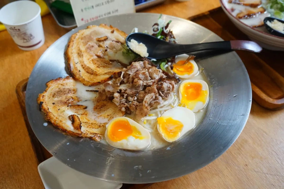 Two bowls of ramen served together at Ichiba Ramen