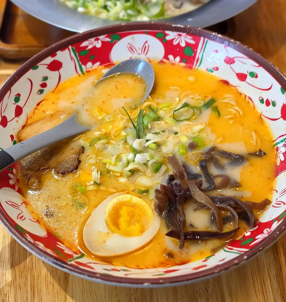 Bowl of special tonkotsu ramen loaded with bean sprouts and noodles
