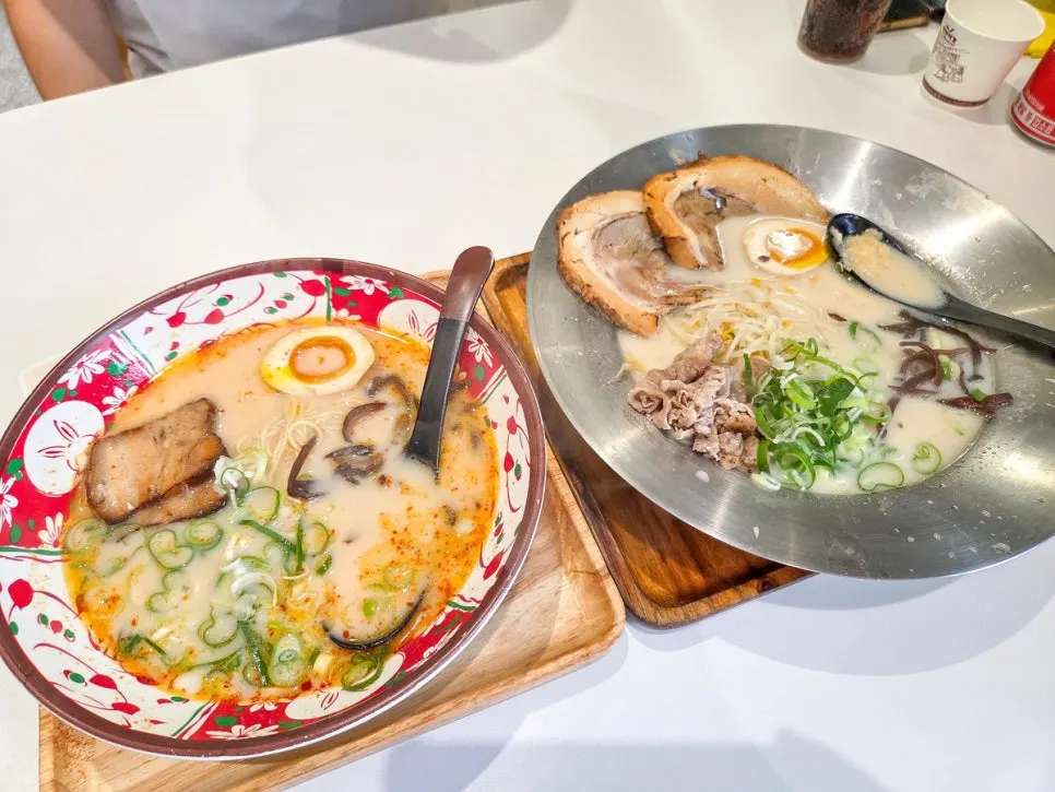 Two bowls of Karai Ramen and Special Tonkotsu Ramen