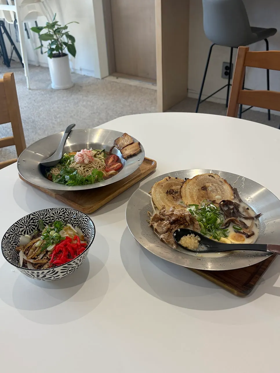 Ramen and chashudon spread at Ichiba Ramen