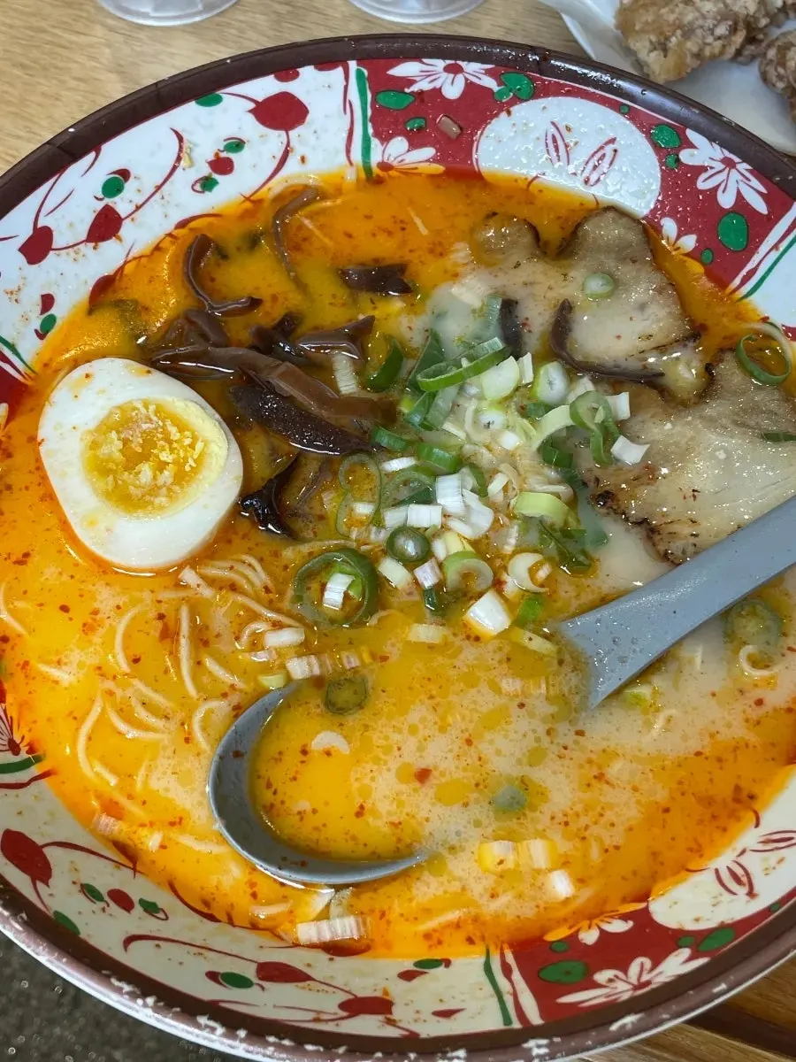 A bowl of Ichiba Ramen's spicy karai ramen