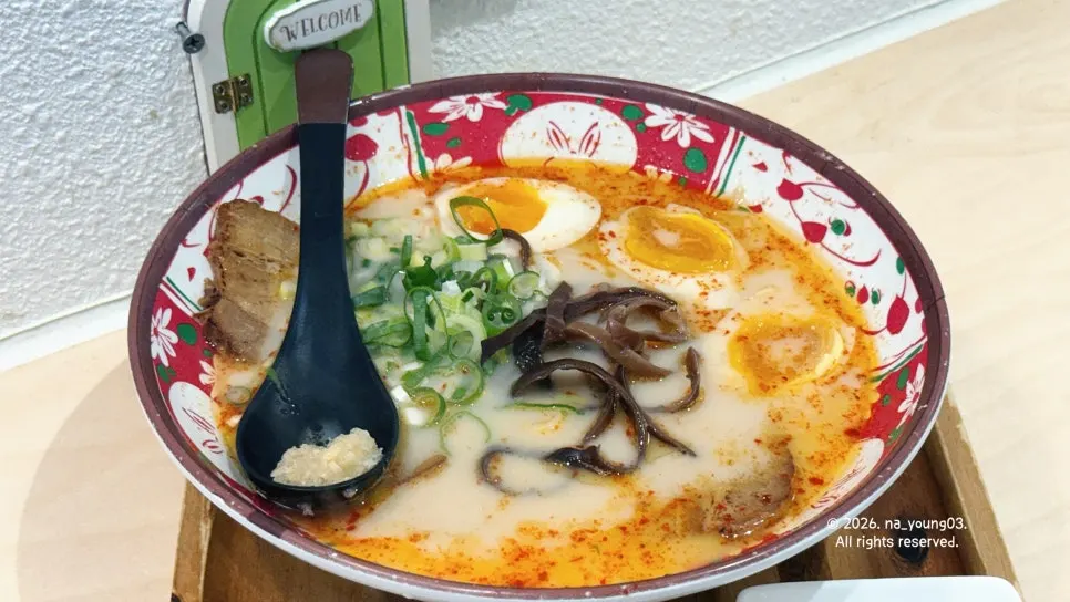Karai ramen with extra chashu and egg