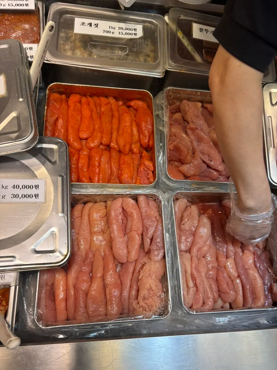 The wide selection of jeotgal at Hwangbuja Jeotgal