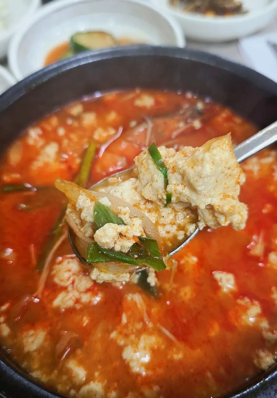 Abalone and scallops inside the jjamppong seafood sundubu