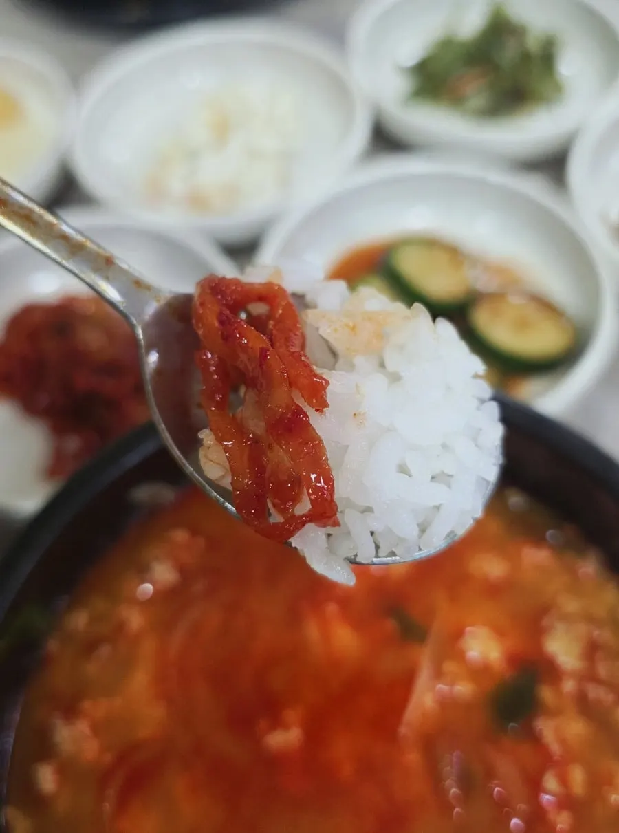 A bite of banchan eaten alongside the sundubu