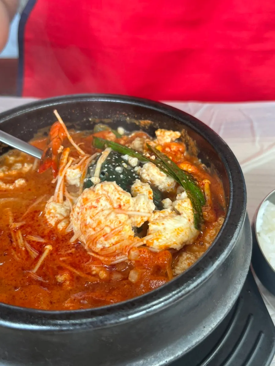Spicy seafood sundubu with abalone and seafood