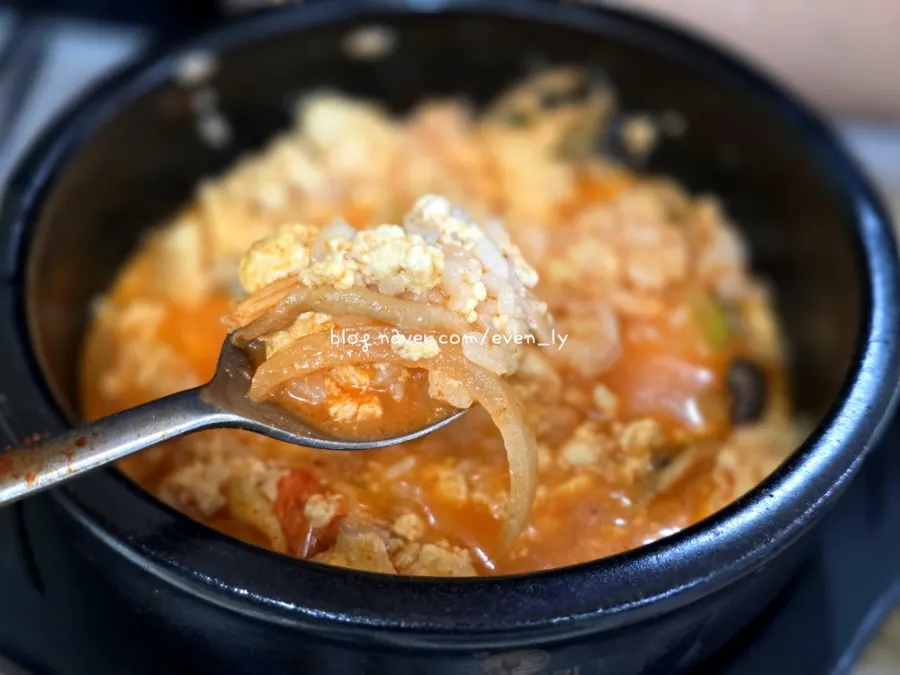 Sundubu broth mixed with rice