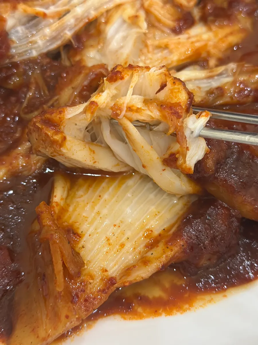 Skate flesh picked apart with chopsticks