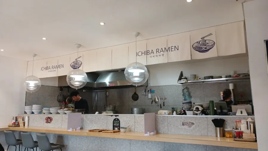 Interior of Ichiba Ramen with its Japanese ramen shop atmosphere