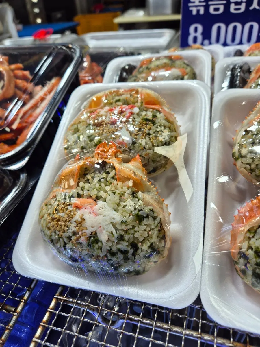 Red snow crab lunchbox container opened at the hotel