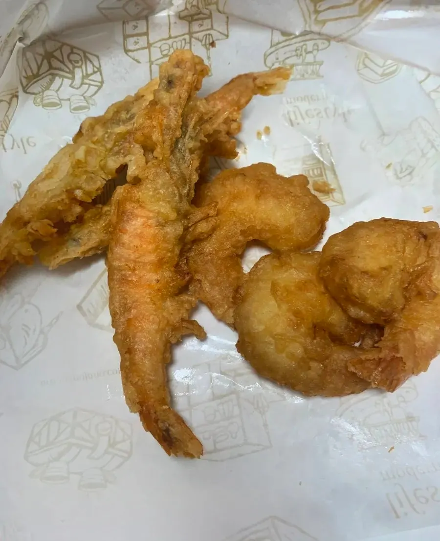 Only a few pieces of king shrimp tempura left