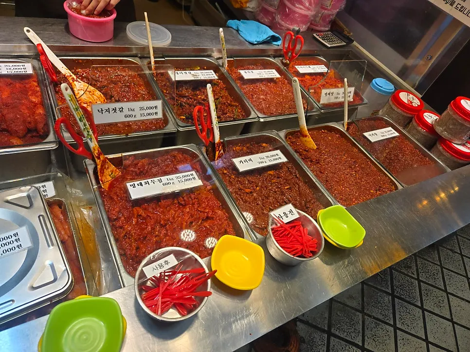 Display of salted octopus, salted squid, and other salted seafood