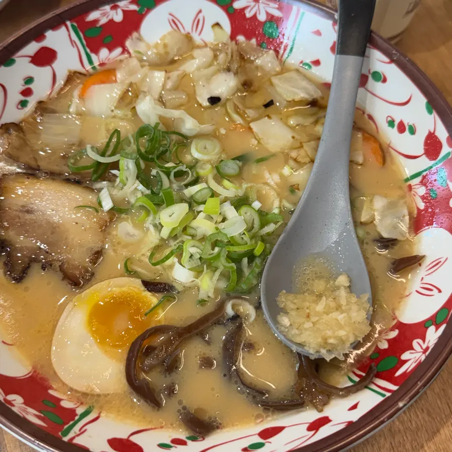 Ramen and rice dish spread ordered at Ichiba Ramen