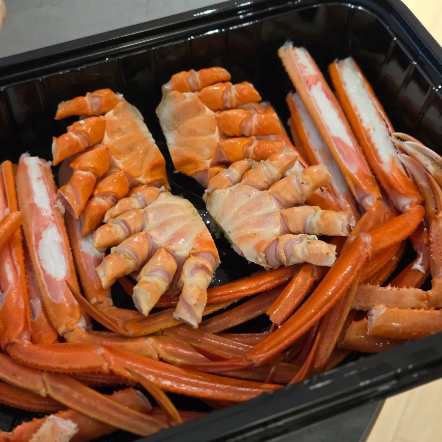Cross-section of a red snow crab leg full of meat