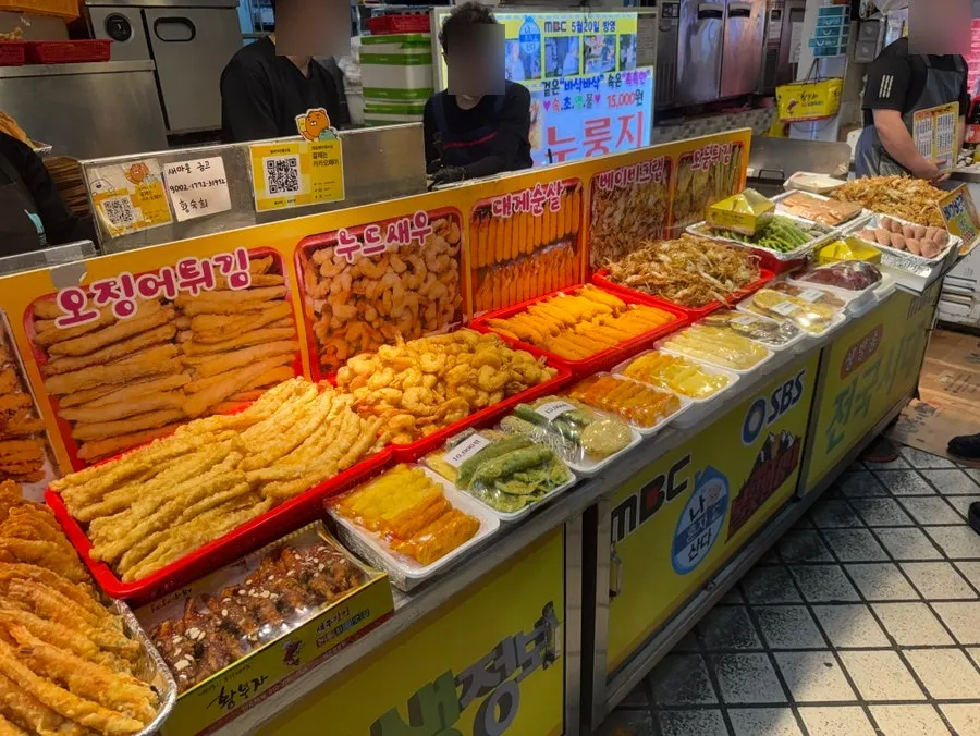 Display case piled high with tempura