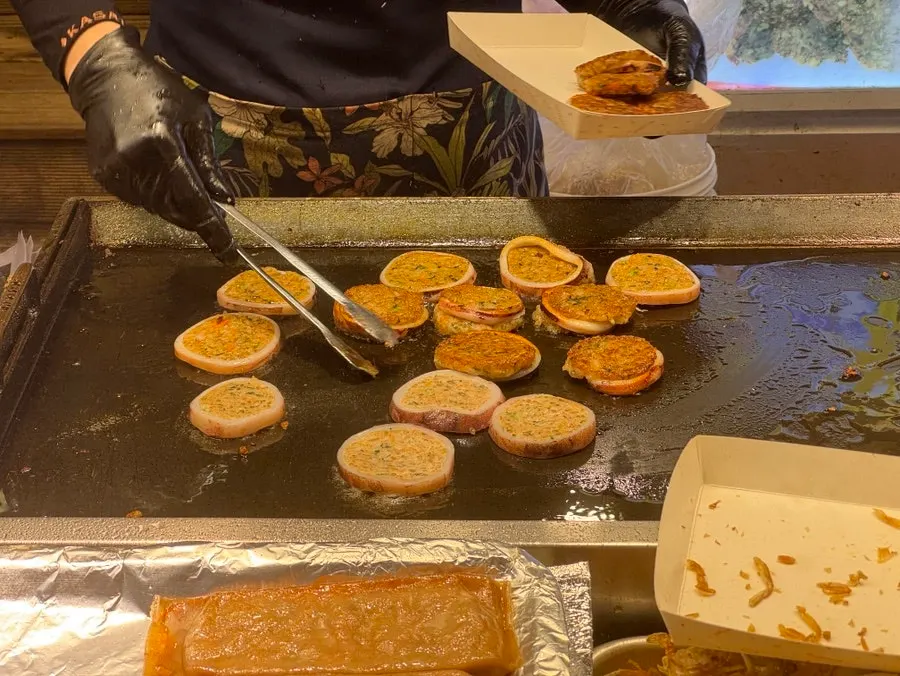 Squid sundae being grilled on the griddle