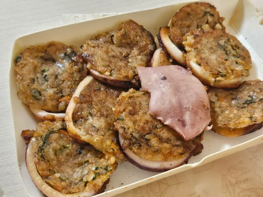 Cross-section of round-cut nurungji squid sundae