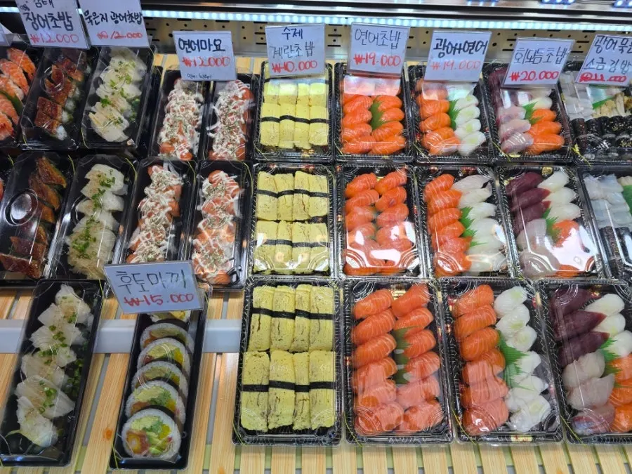Gamtae eel sushi and engawa sushi on display